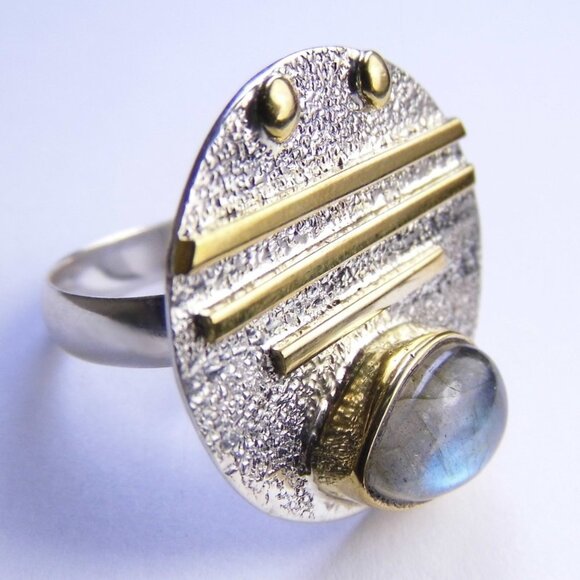 LABRADORITE Silver Two tone RING size 8.5 - Picture 3 of 7